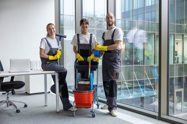 Professional housekeeping team ready for commercial cleaning service